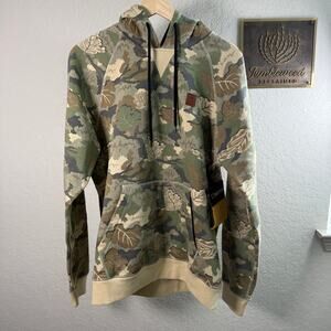 Men's Brixton Green Brown Leaf Camo Builders Fleece Hood Size Medium NEW